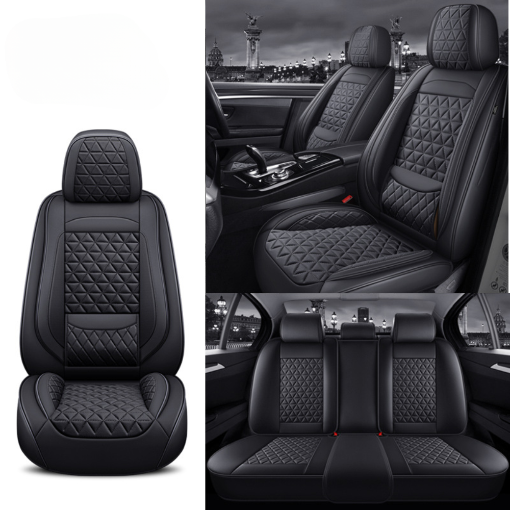 Housses de Siège Auto Sur-Mesure en Cuir Diamant - Noir Intégral
