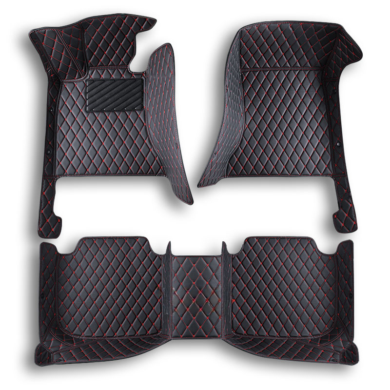 Tapis de Voiture Sur-Mesure en Cuir Diamant - Surpiqûres Rouges