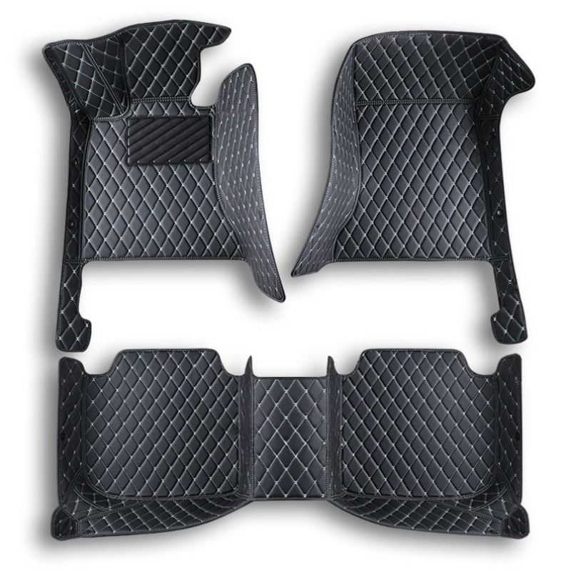 Tapis de Voiture Sur-Mesure en Cuir Diamant - Surpiqûres Blanches