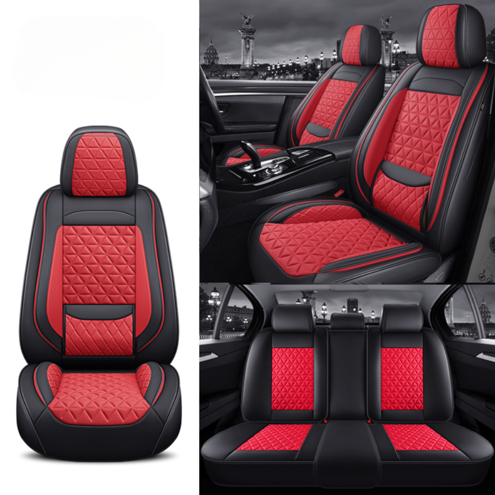 Housses de Siège Auto Sur-Mesure en Cuir Diamant - Noir & Rouge Luxe