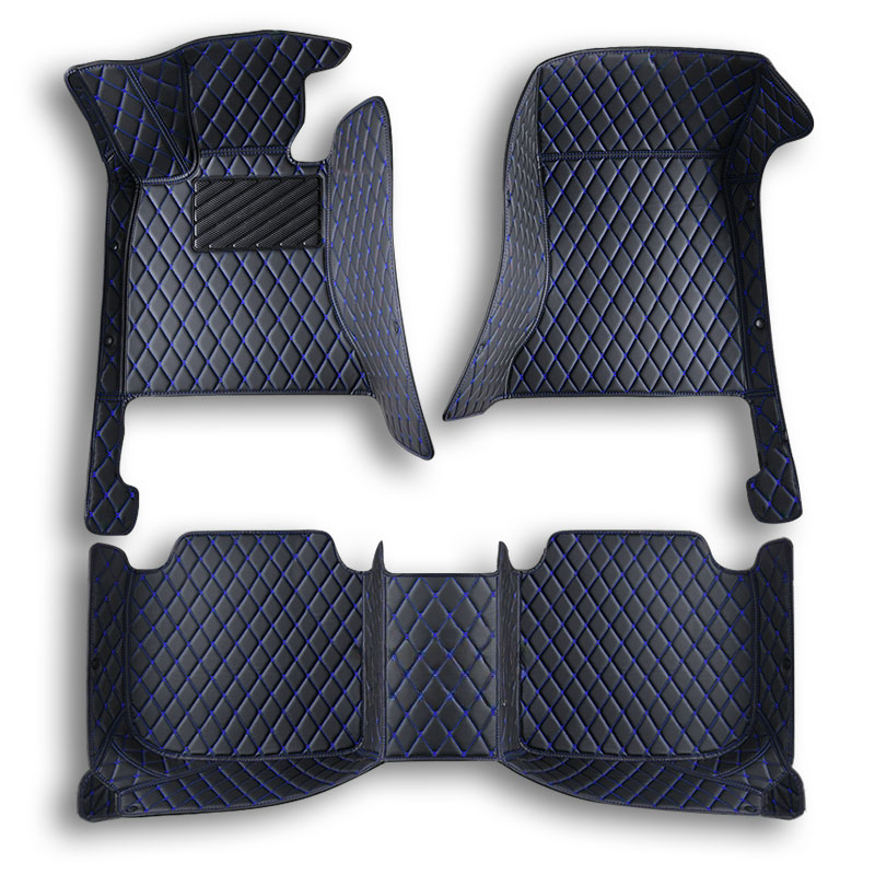 Tapis de Voiture Sur-Mesure en Cuir Diamant - Surpiqûres Bleues