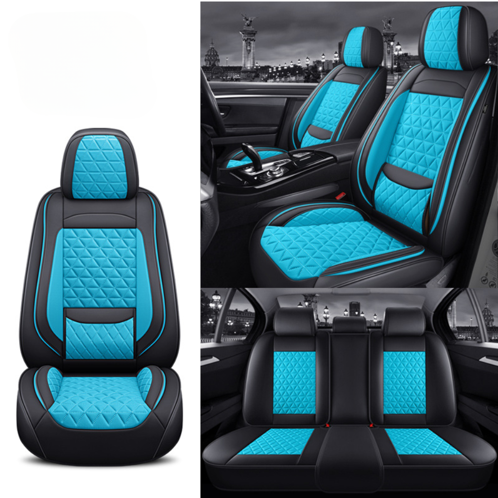 Housses de Siège Auto Sur-Mesure en Cuir Diamant - Noir & Bleu Clair