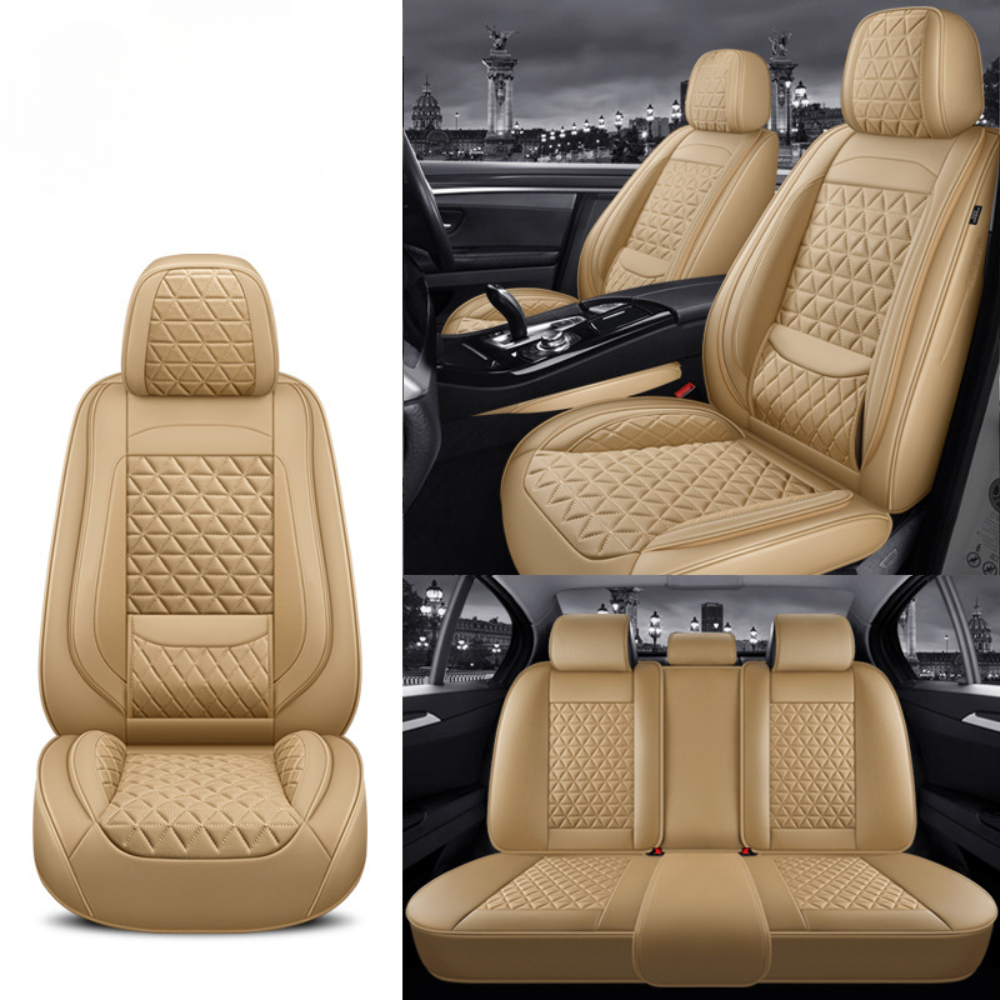 Housses de Siège Auto Sur-Mesure en Cuir Diamant - Beige Luxe