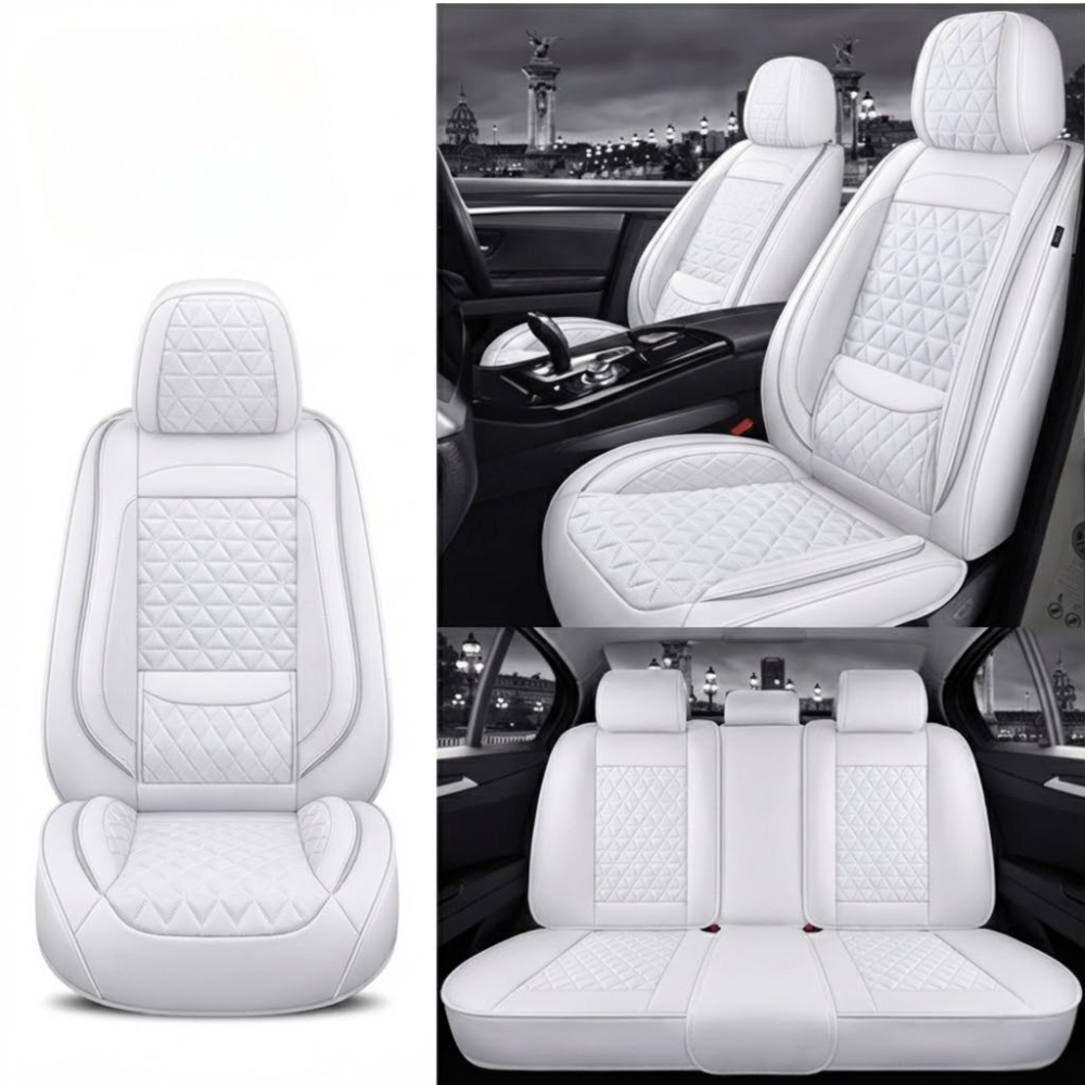 Housses de Siège Auto Sur-Mesure en Cuir Diamant - Blanc Immortel