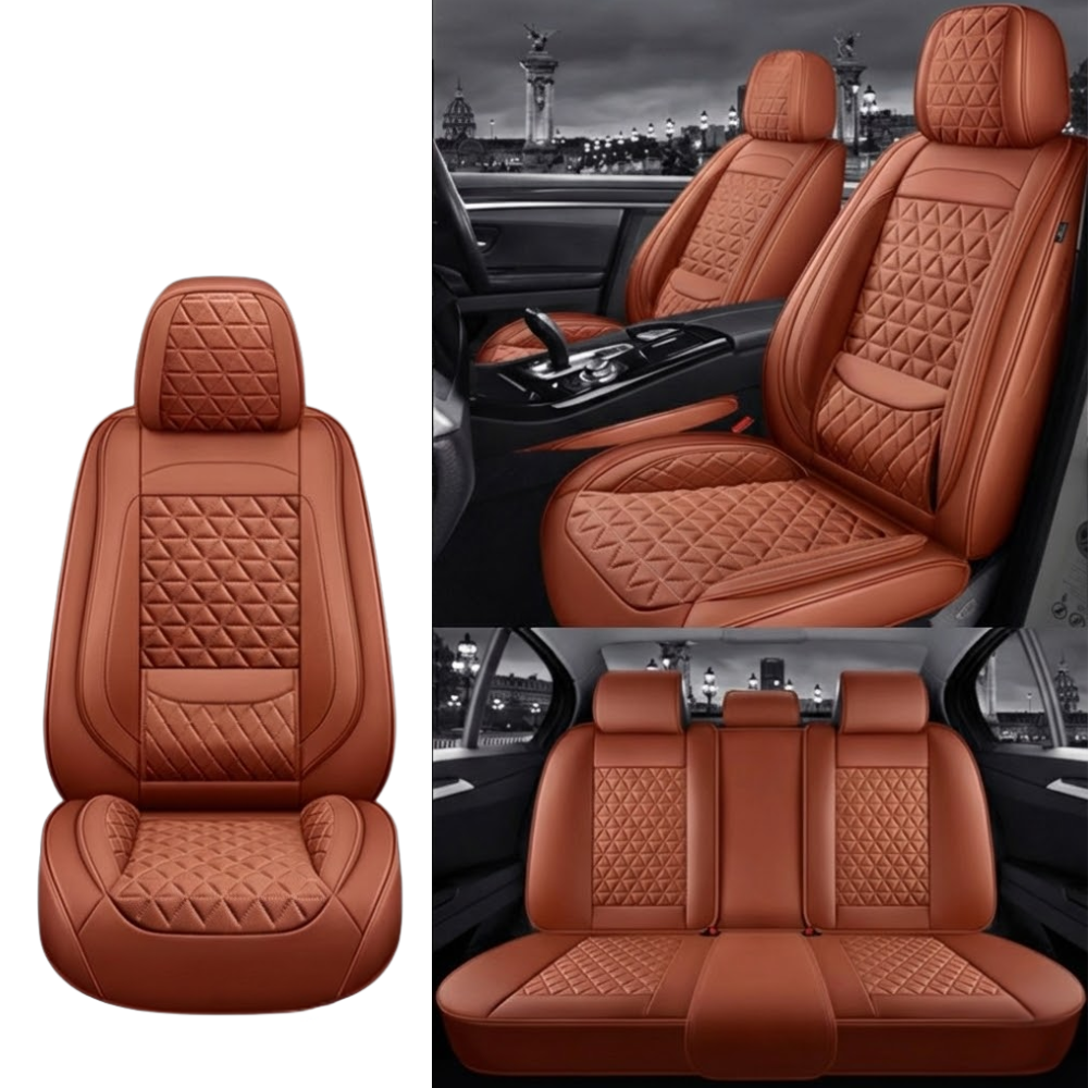 Housses de Siège Auto Sur-Mesure en Cuir Diamant - Marron Luxe