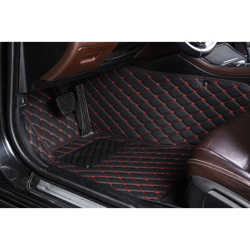 Tapis de Voiture Sur-Mesure en Cuir Diamant - Noir & Rouge Luxe