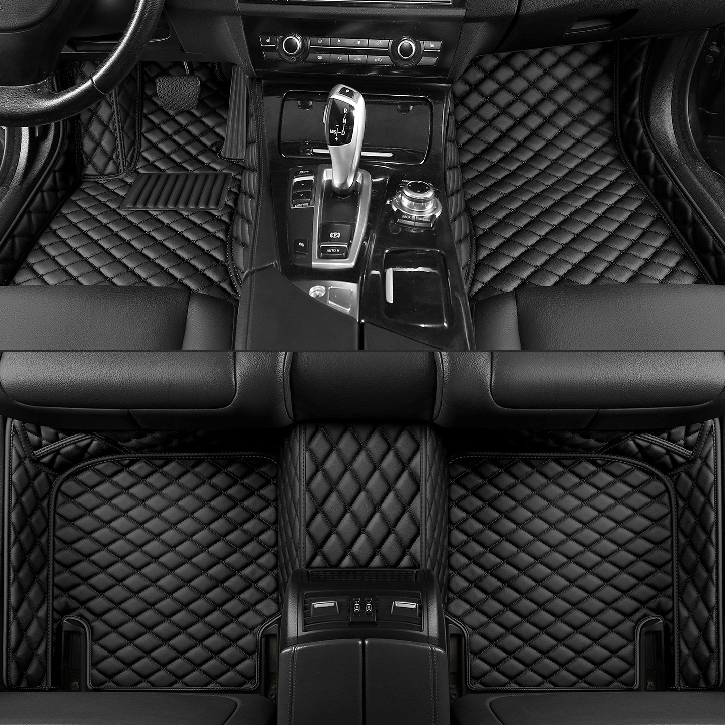 Tapis de Voiture Sur-Mesure en Cuir Diamant - Noir Luxe