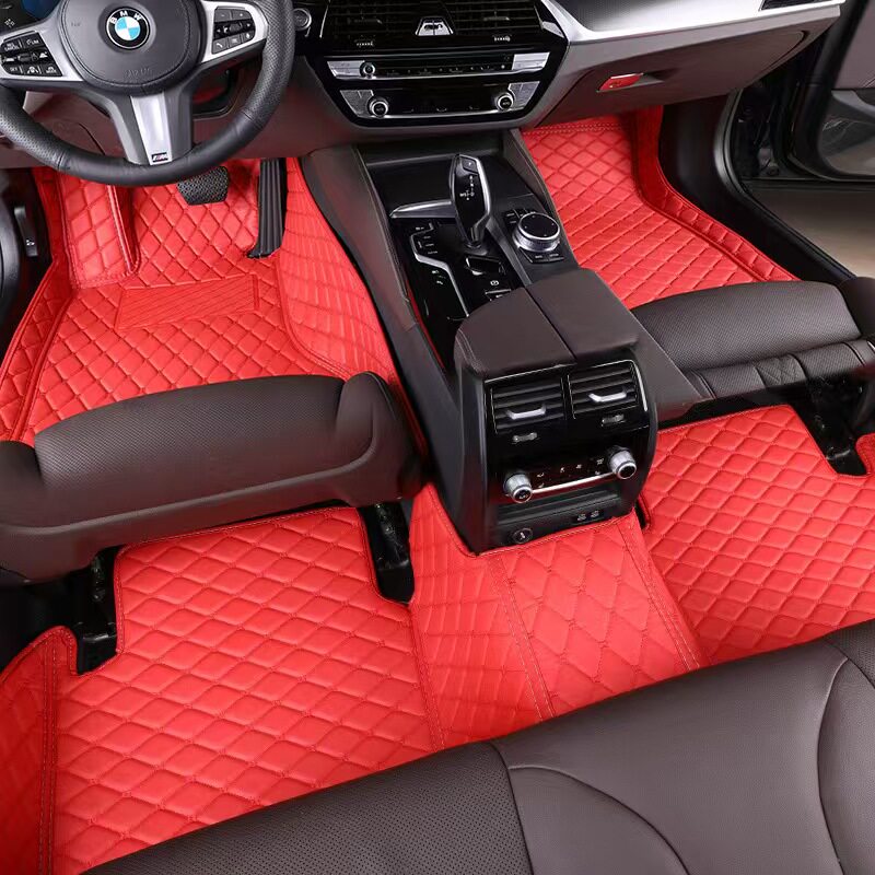Tapis de Voiture Sur-Mesure Premium en Cuir - Surpiqûres Rouges
